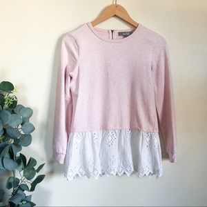 marled | pink and white long sleeve with lace trim